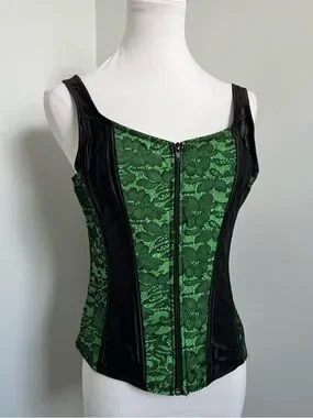 Tops | Green Lace Corset Top Fairy Goth Whimsigoth Bustier Zip L | Poshmark